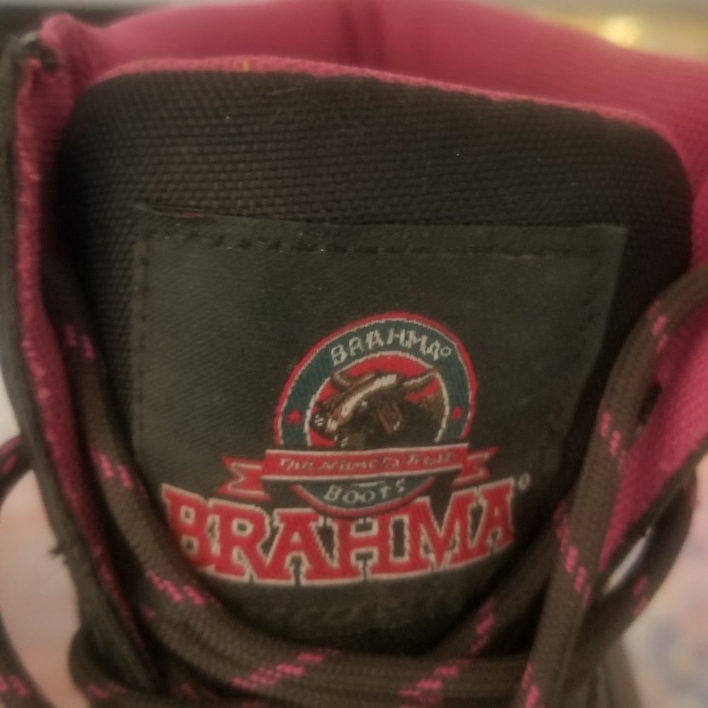 BRAHMA Women's Black Steel Toe Slip Resistant Bevel Work Boots Sz 9 Lace-Up